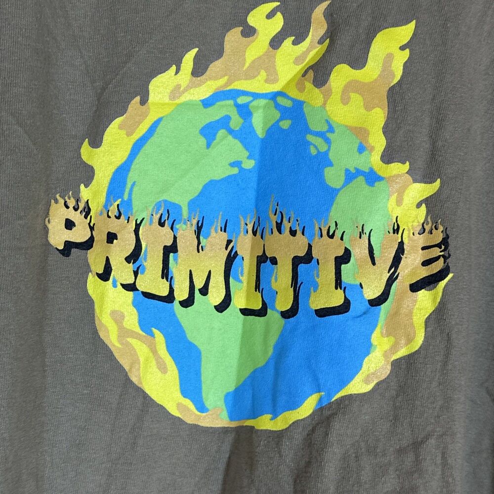 Primitive Clay The Worlds Burning Down Men’s Tan T Shirt Skateboarding Large